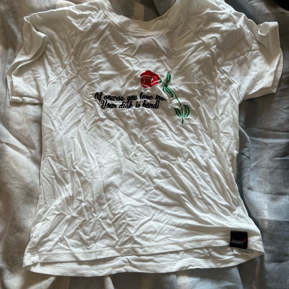 Small white comfy omighty tee